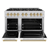 ZLINE Autograph Edition 48 in. 6.7 cu. ft. Classic Double Oven Gas Range with 8 Burner Cooktop in Stainless Steel with White Matte Doors and Champagne Bronze Accents (CGRZ-WM-48-CB) - (CGRZWM48CB) -