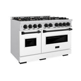 ZLINE Autograph Edition 48 in. 6.7 cu. ft. Classic Double Oven Gas Range with 8 Burner Cooktop in Stainless Steel with White Matte Doors and Matte Black Accents (CGRZ-WM-48-MB) - (CGRZWM48MB) -