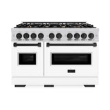 ZLINE Autograph Edition 48 in. 6.7 cu. ft. Classic Double Oven Gas Range with 8 Burner Cooktop in Stainless Steel with White Matte Doors and Matte Black Accents (CGRZ-WM-48-MB) - (CGRZWM48MB) -