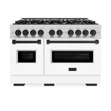 ZLINE Autograph Edition 48 in. 6.7 cu. ft. Classic Double Oven Gas Range with 8 Burner Cooktop in Stainless Steel with White Matte Doors and Matte Black Accents (CGRZ-WM-48-MB) - (CGRZWM48MB) -