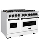 ZLINE Autograph Edition 48 in. 6.7 cu. ft. Classic Double Oven Gas Range with 8 Burner Cooktop in Stainless Steel with White Matte Doors and Matte Black Accents (CGRZ-WM-48-MB) - (CGRZWM48MB) -