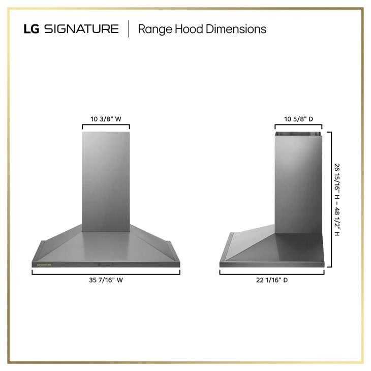 LG SIGNATURE HCEU3639X range hood dimensional drawing