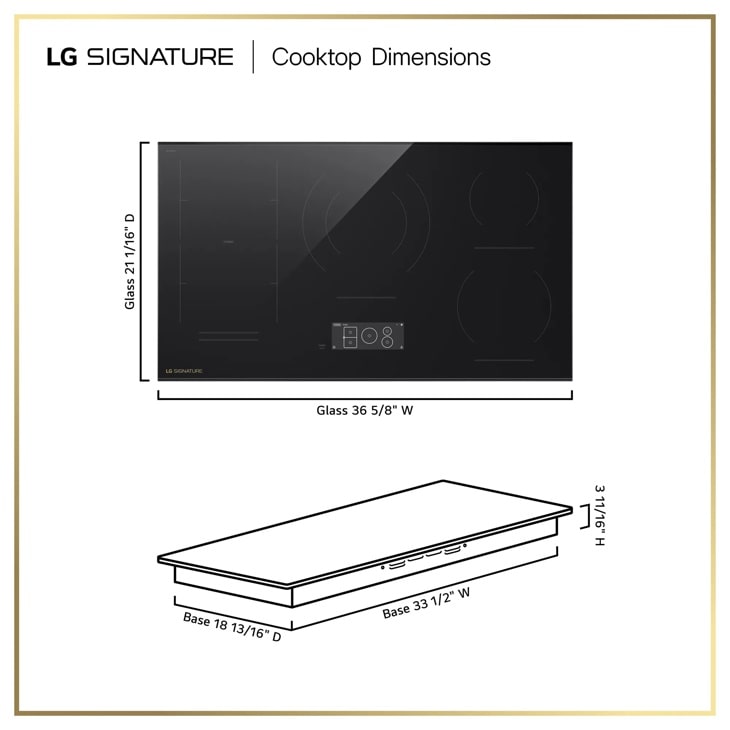 LG SIGNATURE CBIU3639BE 36 Inch Induction Cooktop dimensional drawing