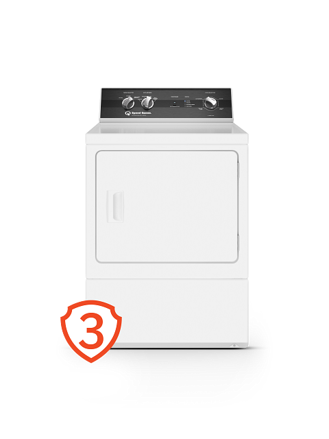 Speed Queen DR3004WE electric dryer front view with 3 year warranty badge