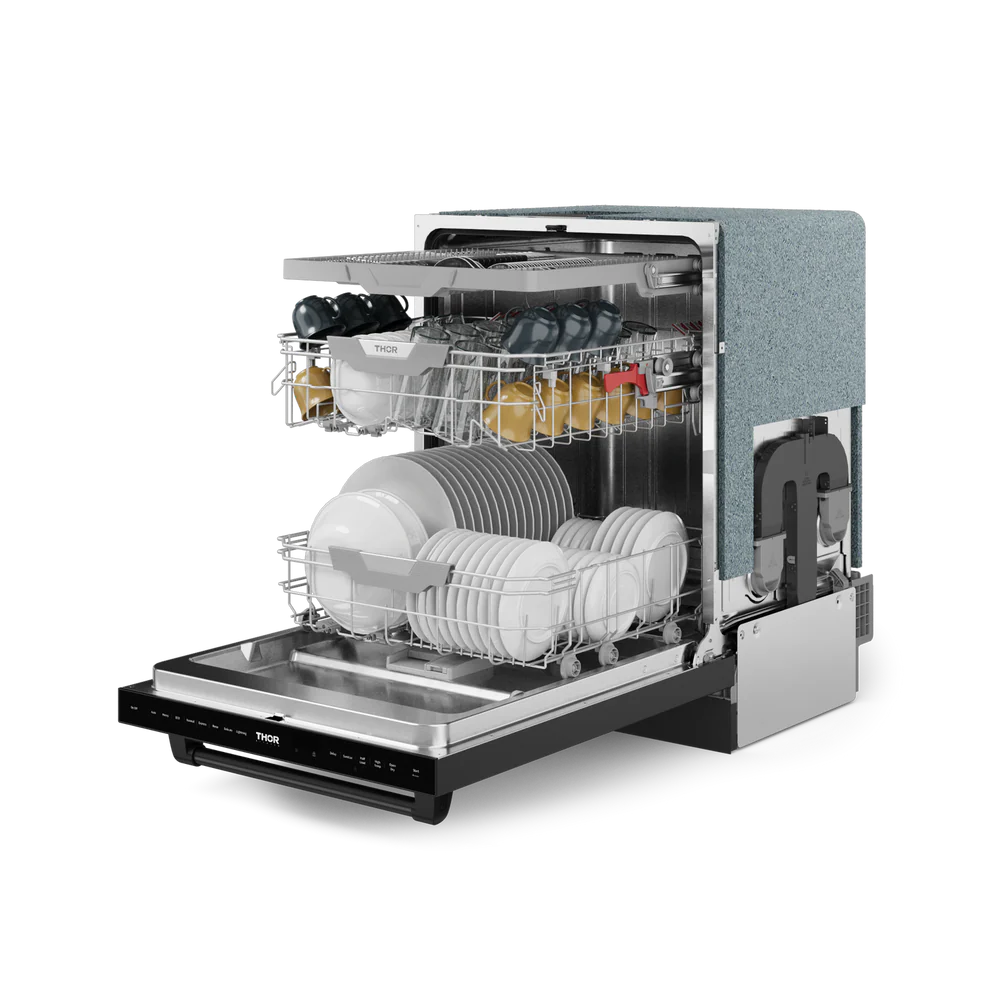 Thor Kitchen Gordon Ramsay DW24X8BA00BRZ Dishwasher, 24 inch Exterior Width, 49 dB Decibel Level, Fully Integrated, Stainless Steel (Interior), 8 Wash Cycles, 15 Capacity (Place Settings), 3 Loading Racks, Matte Black (Bronze Handle) colour