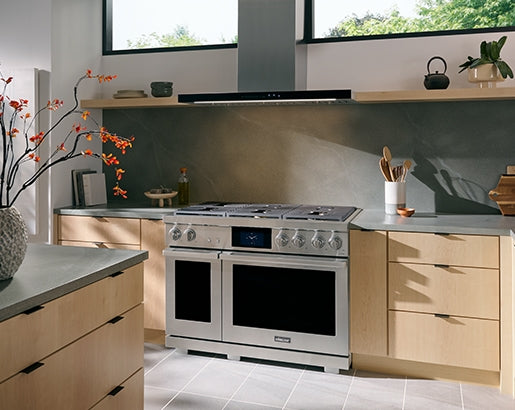 Dacor DHD48U990WM chimney wall hood minimal kitchen lifestyle view