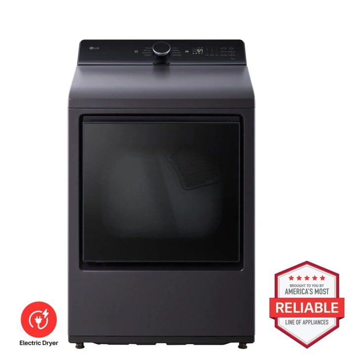 LG DLE8400BE electric dryer front view in Matte Black