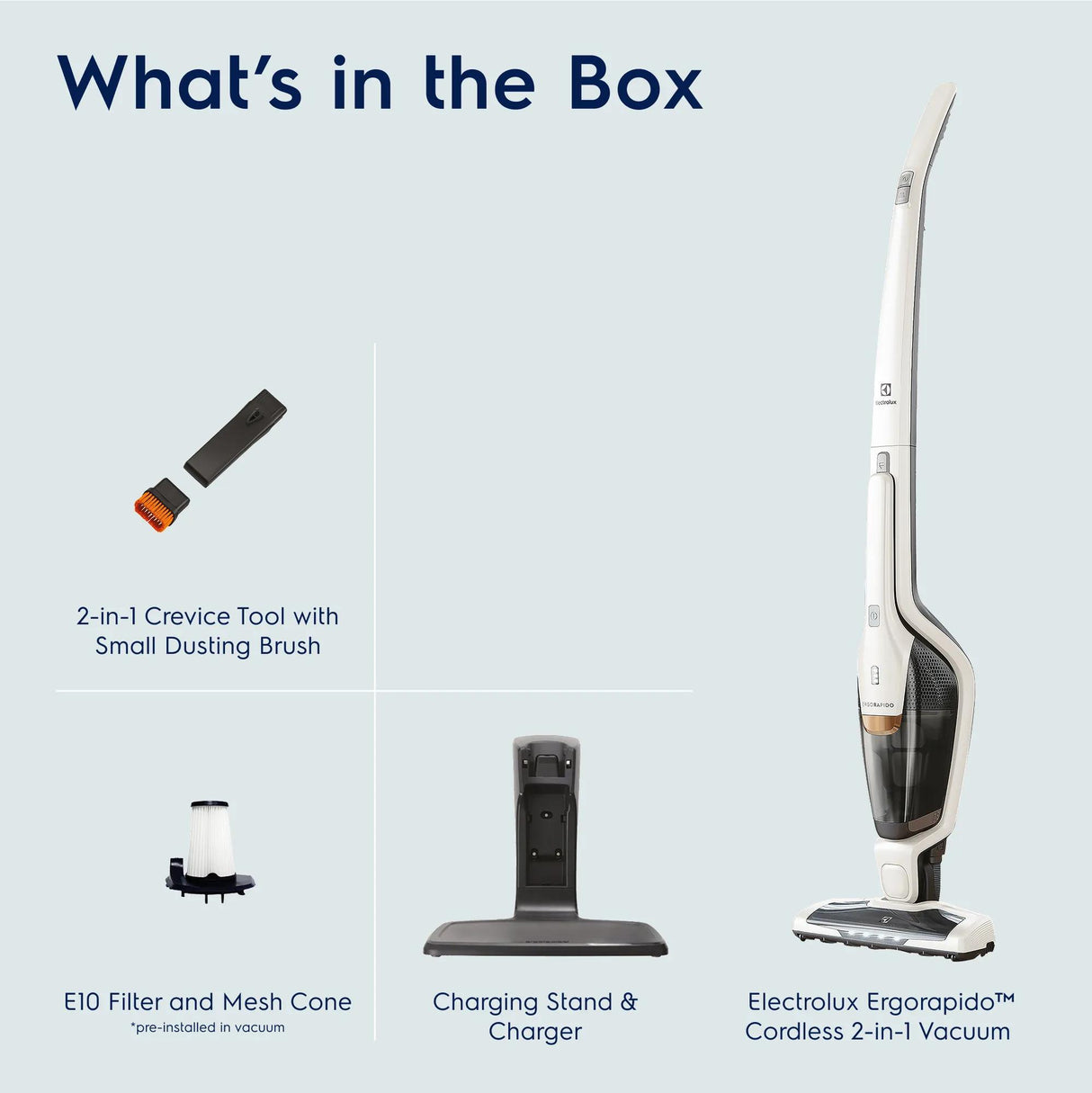 Electrolux Ergorapido Cordless 2-in-1 Stick &amp; Handheld Vacuum, Satin White
