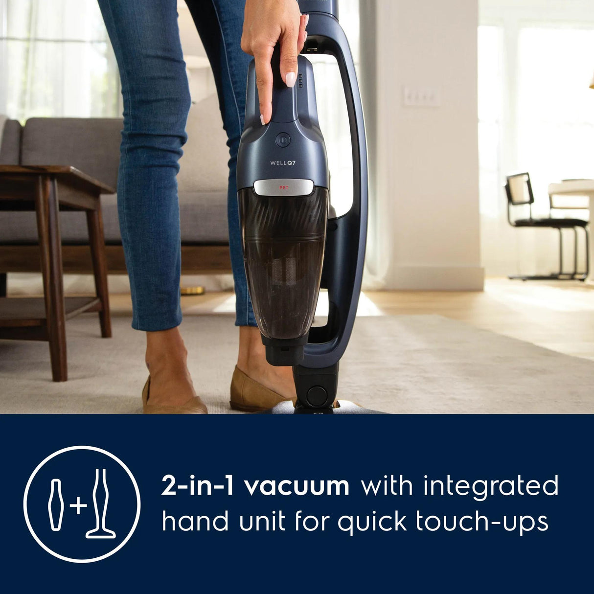 Electrolux WellQ7 Pet Cordless 2-in-1 Stick &amp; Handheld Vacuum with PetPro+ Nozzle, Indigo Blue