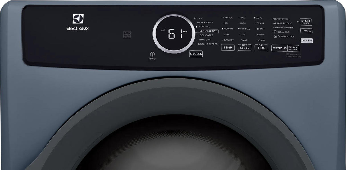 Electrolux 400 Series 8.0 Cu. Ft. Front Load Gas Dryer with Perfect Steam &amp; Instant Refresh, Denim Blue