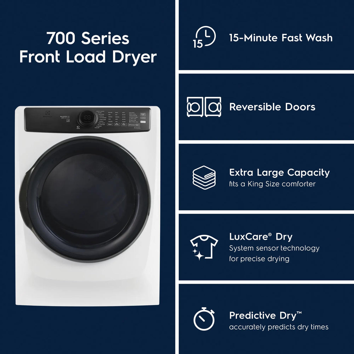 Electrolux 700 Series 8.0 Cu. Ft. Front Load Gas Dryer with Perfect Steam, LuxCare Dry &amp; Instant Refresh, Matte White