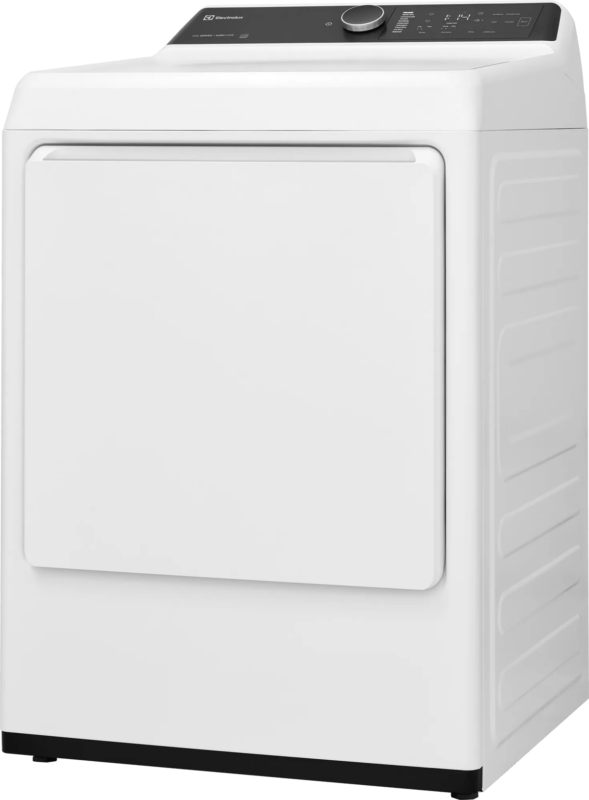 Electrolux ELVE7400AW electric dryer - three-quarter view with door open