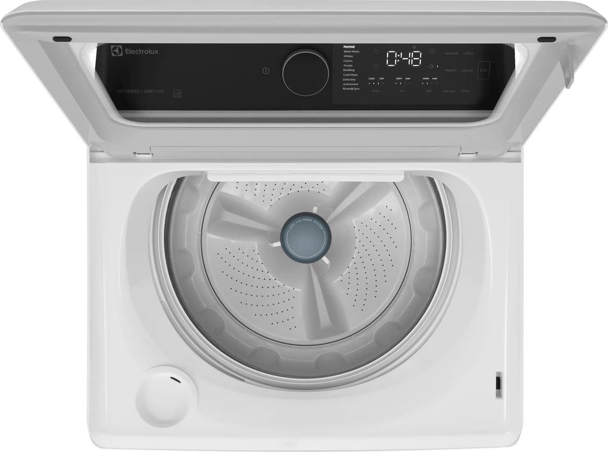 Electrolux ELVW7405AW top load washer - lid open showing tub