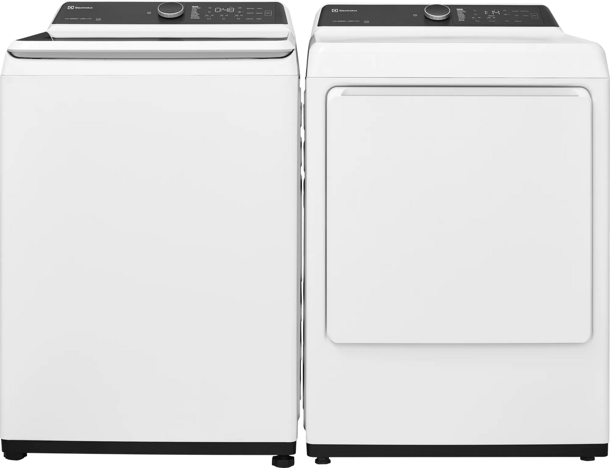 Electrolux ELVE7400AW dryer shown with matching ELVW7405AW top load washer
