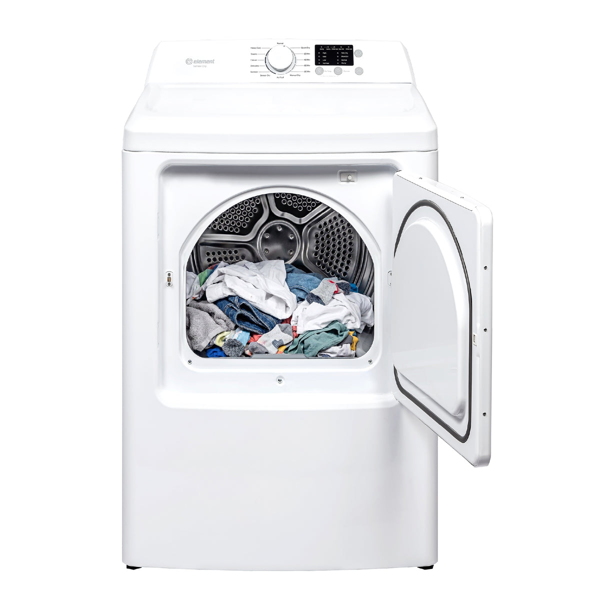 Element ETD7027GCW gas dryer with door open