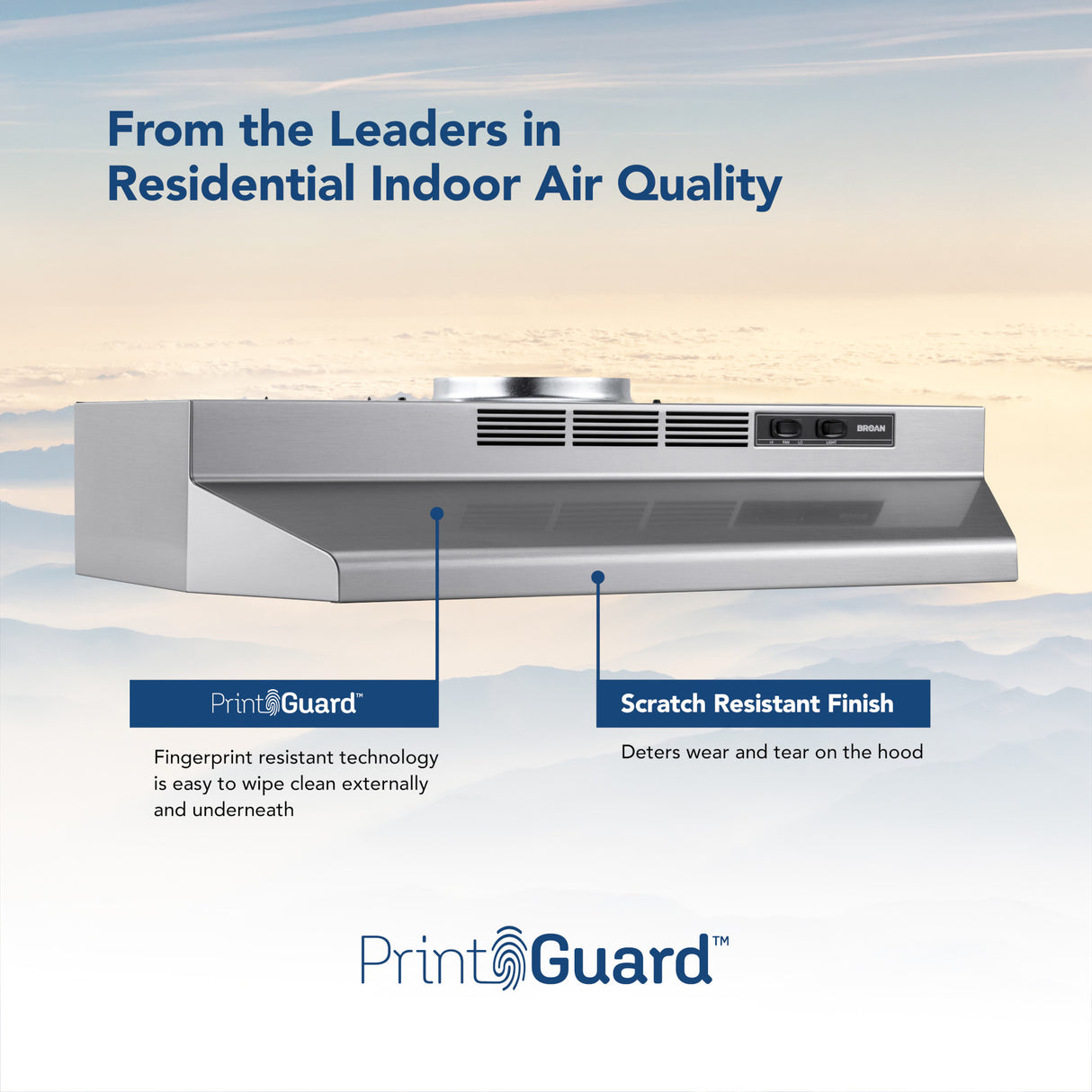 Broan F4030SF PrintGuard fingerprint resistant stainless finish detail