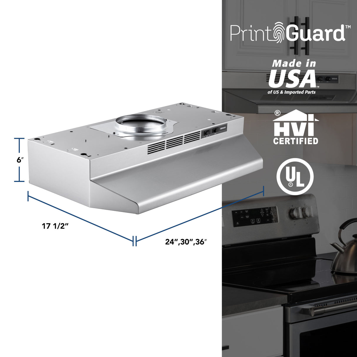 Broan F4030SF range hood scratch resistant finish detail
