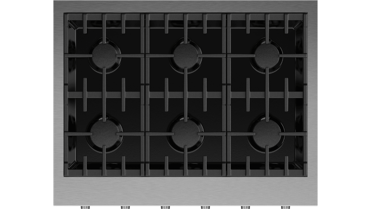 Fisher & Paykel CPV3-366-L Professional Rangetop top surface detail