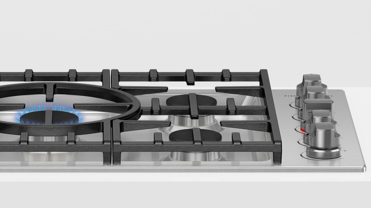 Fisher & Paykel CDV3-365H-L 36-inch Gas Cooktop - Close-up Kitchen Install