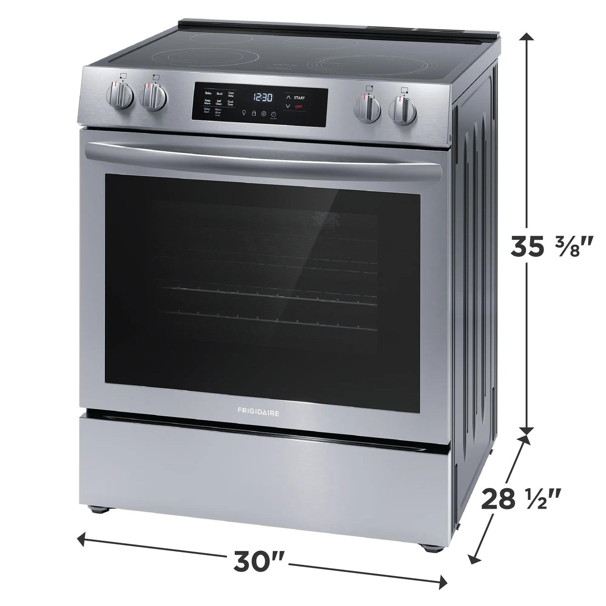 Frigidaire 30" Front Control Freestanding Electric Range with Convection &amp; Self-Clean, 5.3 Cu. Ft., Stainless Steel - FCFE308LAF