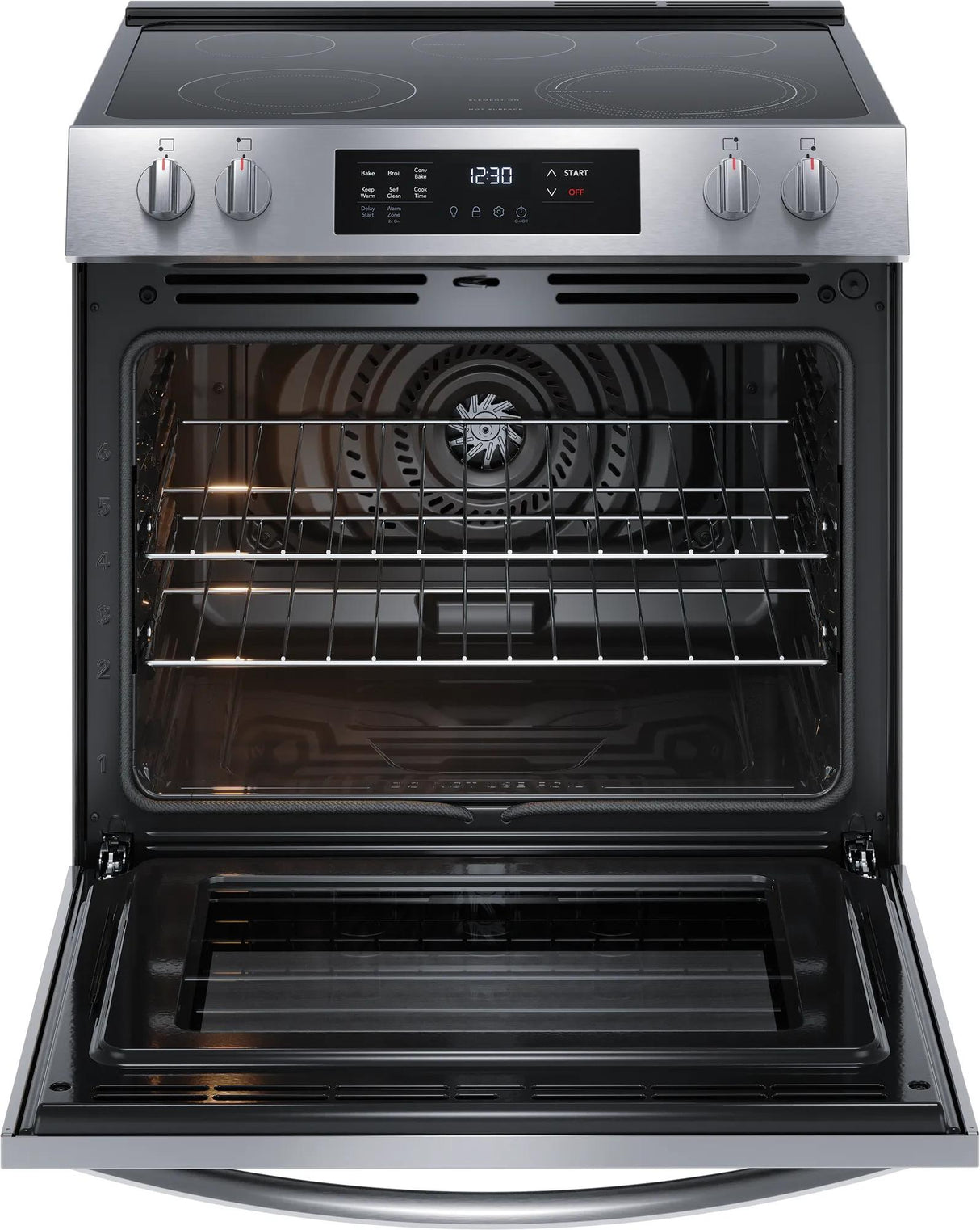 Frigidaire 30" Front Control Freestanding Electric Range with Convection &amp; Self-Clean, 5.3 Cu. Ft., Stainless Steel - FCFE308LAF