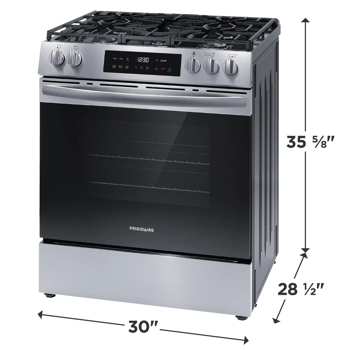 Frigidaire 30" Front Control Freestanding Gas Range with Air Fry, 5.1 Cu. Ft., Stainless Steel - FCFG3082BS