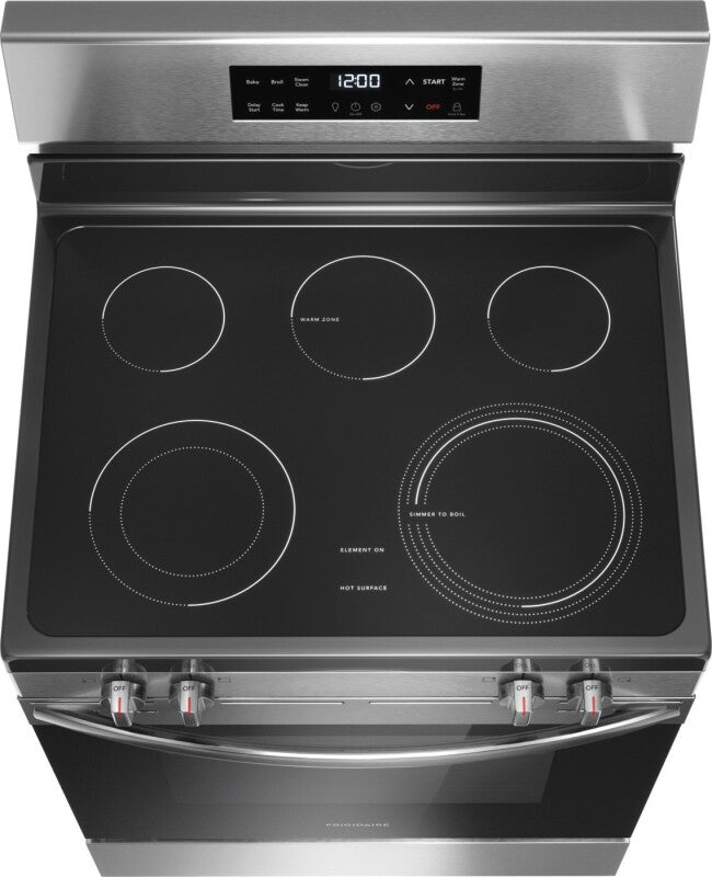 30-in Glass Top 5 Burners 5.3-cu ft Steam Cleaning Freestanding Electric Range - (FCRE306LAF) -
