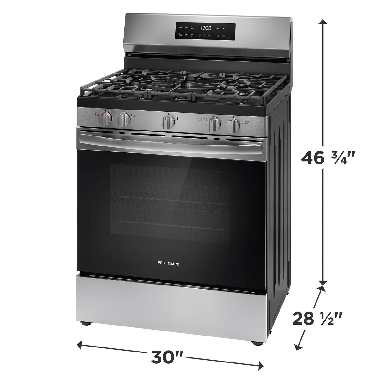 Frigidaire 30" Freestanding Gas Range with Quick Boil &amp; Steam Clean, 5.1 Cu. Ft., Stainless Steel - FCRG306LAF