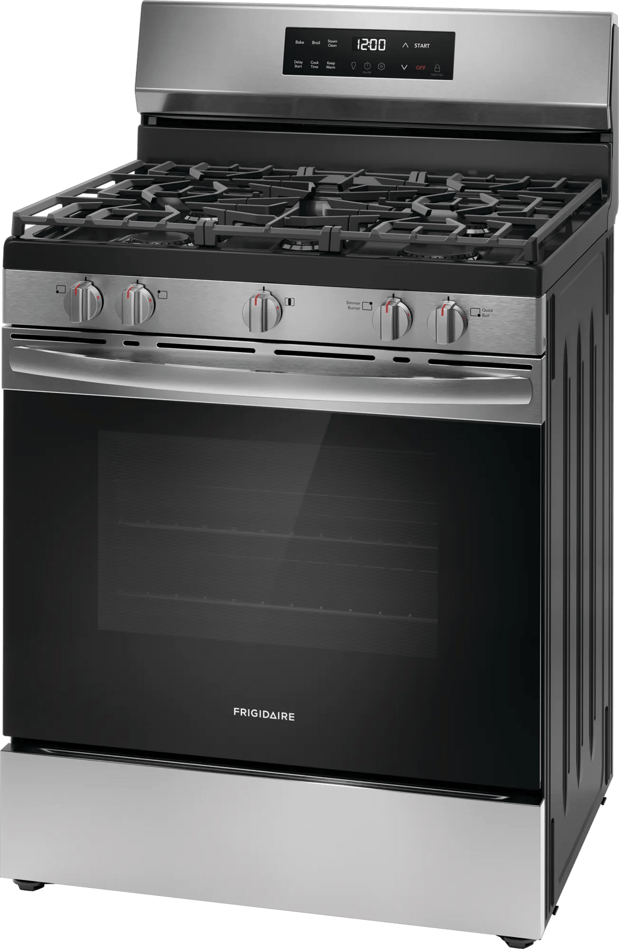 Frigidaire 30" Freestanding Gas Range with Quick Boil &amp; Steam Clean, 5.1 Cu. Ft., Stainless Steel - FCRG306LAF