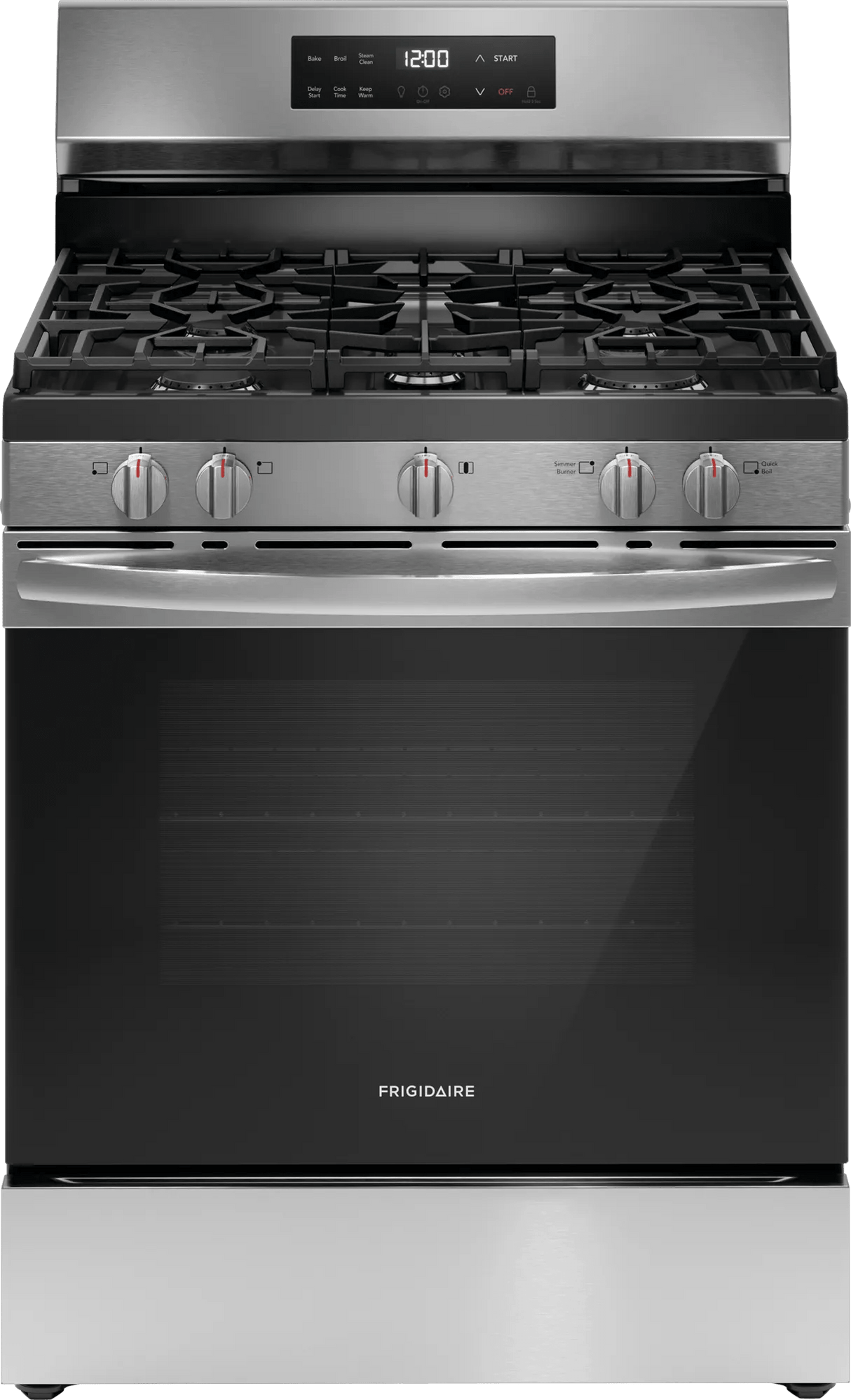 Frigidaire 30" Freestanding Gas Range with Quick Boil &amp; Steam Clean, 5.1 Cu. Ft., Stainless Steel - FCRG306LAF