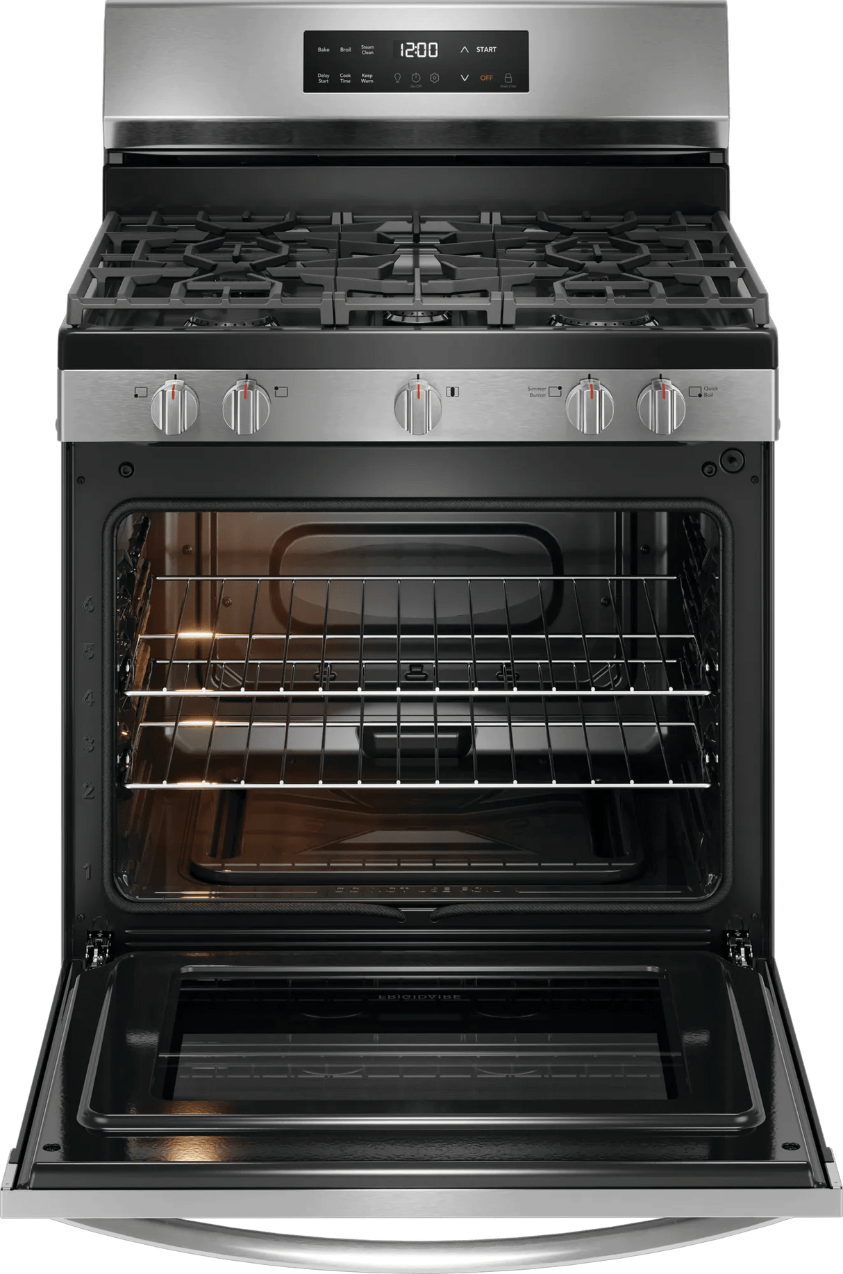 Frigidaire 30" Freestanding Gas Range with Quick Boil &amp; Steam Clean, 5.1 Cu. Ft., Stainless Steel - FCRG306LAF