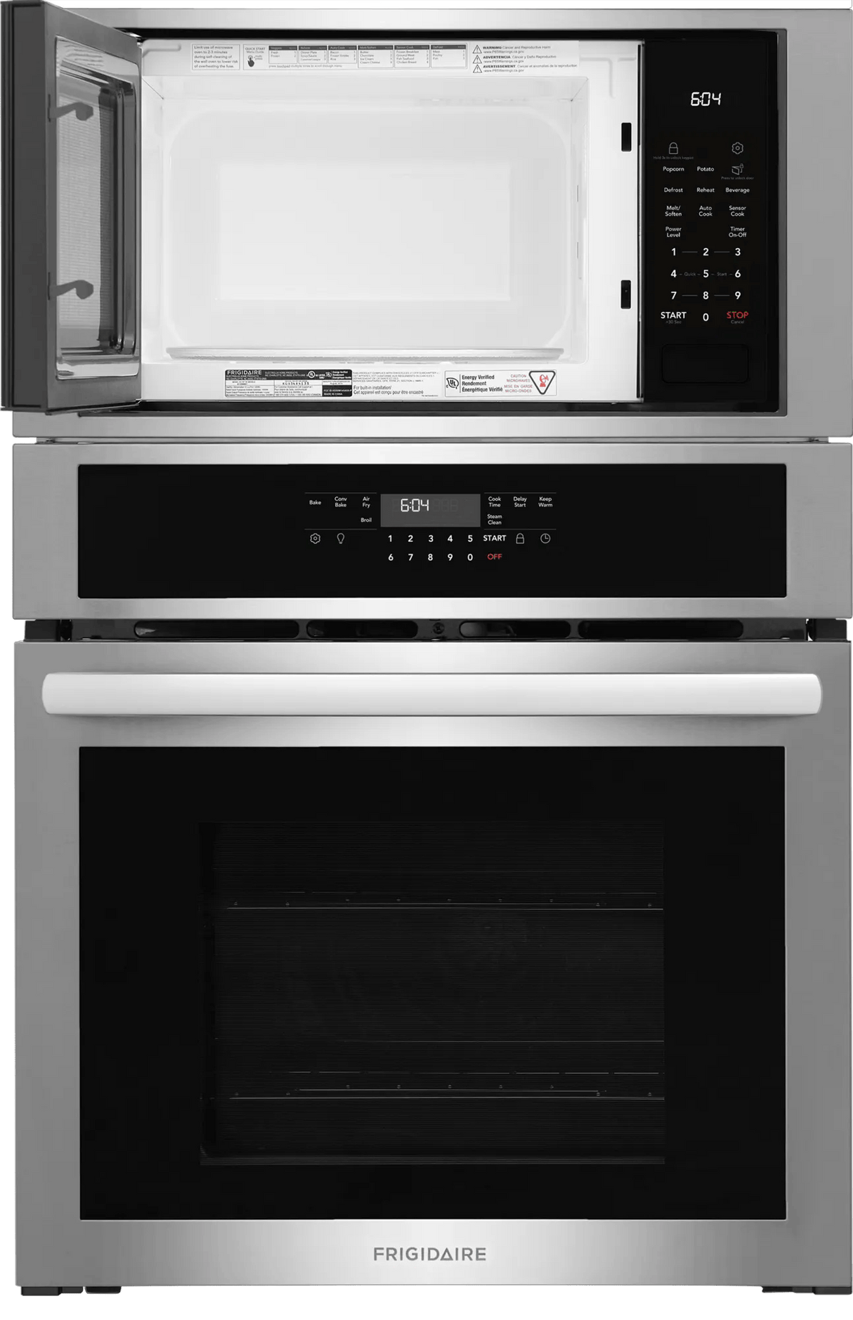 Frigidaire 27" Electric Wall Oven &amp; Microwave Combination with Convection, Stainless Steel - FCWM2730AS