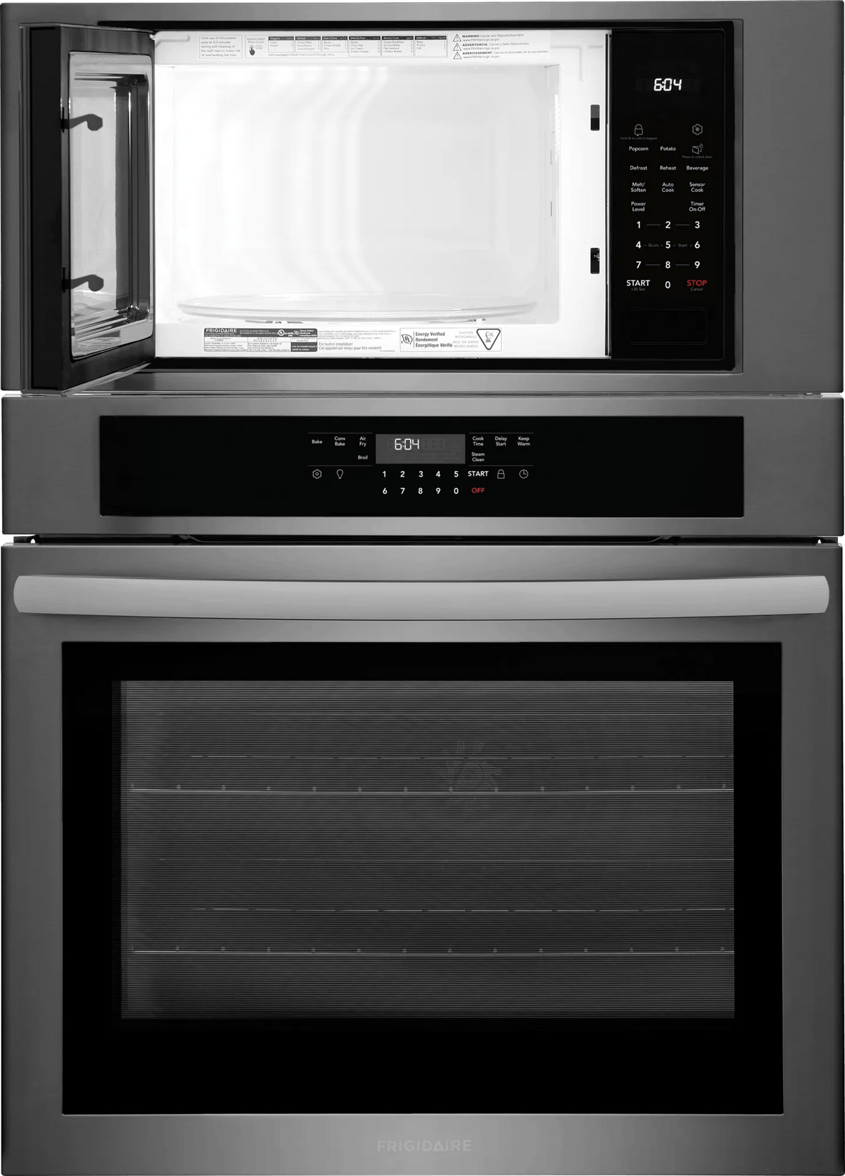 Frigidaire 30" Electric Wall Oven &amp; Microwave Combination with Air Fry &amp; Convection, Black Stainless Steel - FCWM3030AD