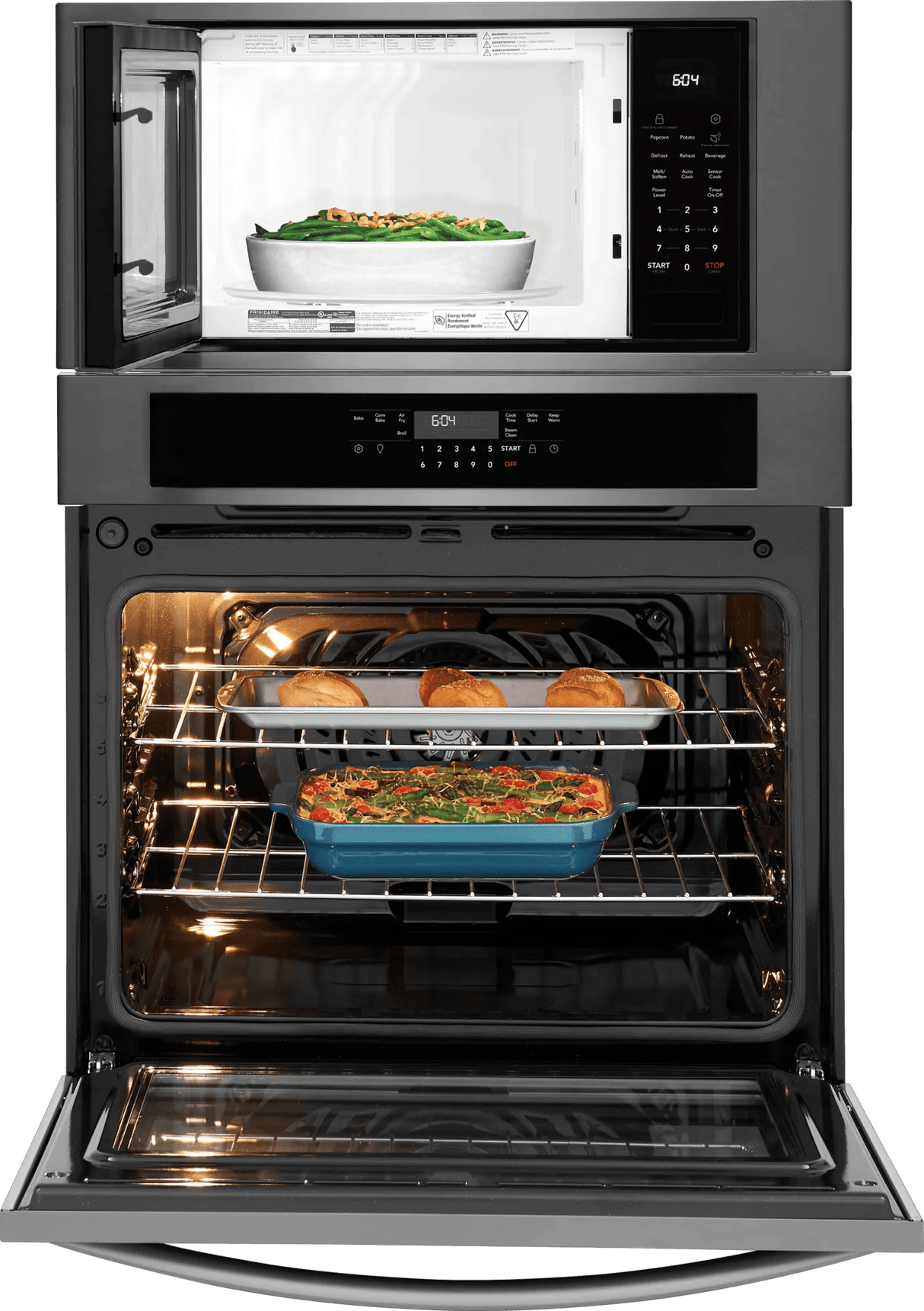 Frigidaire 30" Electric Wall Oven &amp; Microwave Combination with Air Fry &amp; Convection, Black Stainless Steel - FCWM3030AD