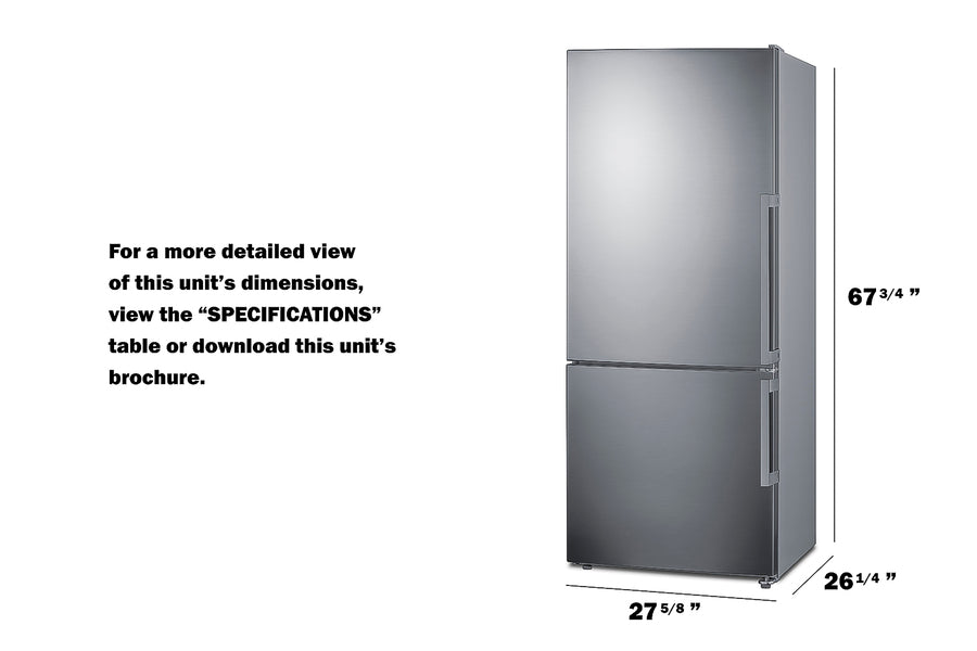 28" Wide Bottom Freezer Refrigerator - (FFBF284SSIMLHD) - SUMMIT