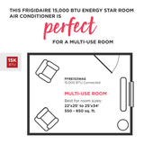 Room map for the installation of Frigidaire 15K BUT window air conditioner model FFRE153WA1 