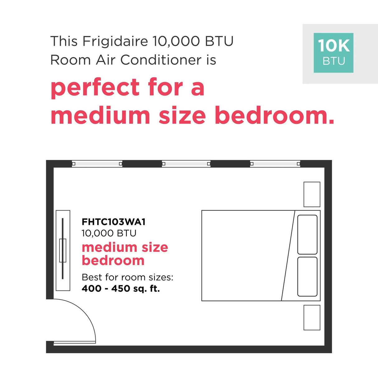 Frigidaire 10,000 BTU Through-the-Wall Air Conditioner with Remote, Cools 450 Sq. Ft., White - FHTC103WA1