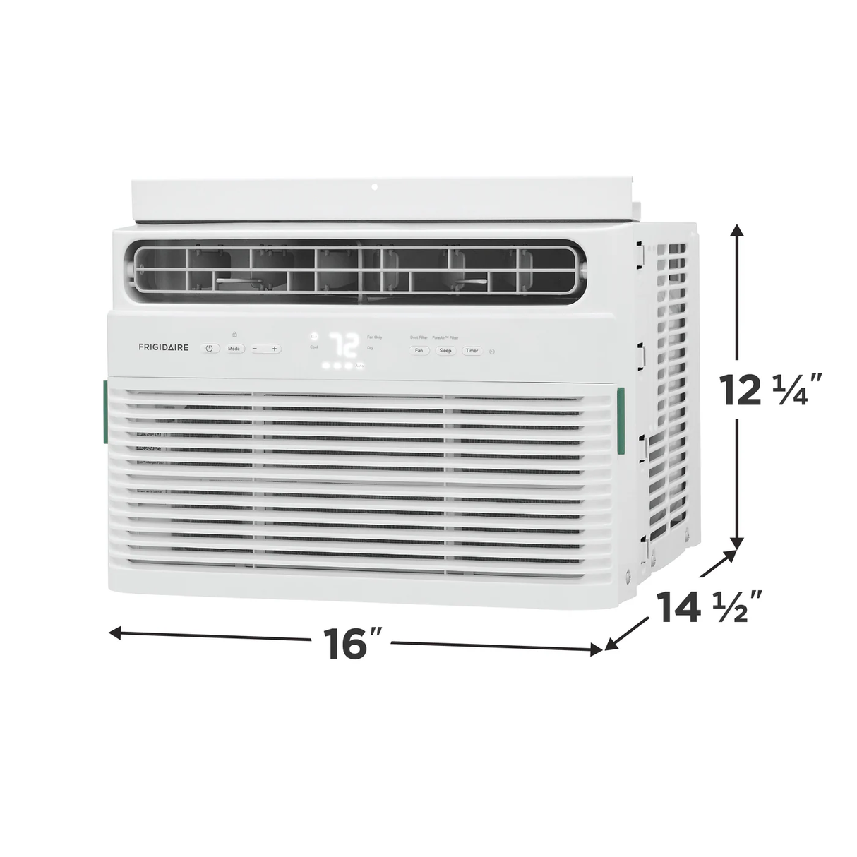 Frigidaire FHWC064TE1 6,000 BTU Window Air Conditioner right side view with product dimensions.