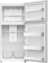 Frigidaire FRTE1814AW top freezer refrigerator – doors open, empty