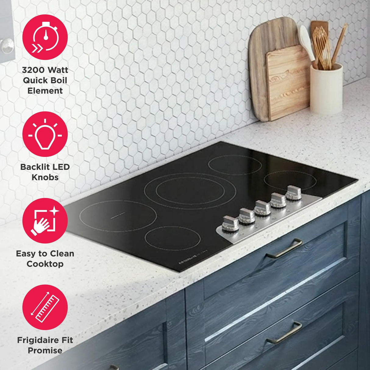 Frigidaire Gallery 36" Electric Cooktop with 5 Radiant Elements, SpaceWise Expandable &amp; EvenTemp, Stainless Steel