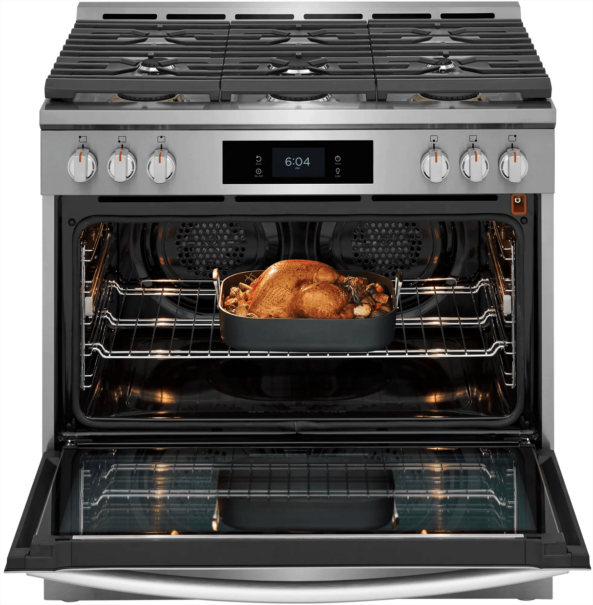 Frigidaire Gallery 36" Slide-In Dual-Fuel Range with Total Convection &amp; Air Fry, 6 Burners, 4.6 Cu. Ft., Smudge-Proof Stainless Steel - GCFD3661AF