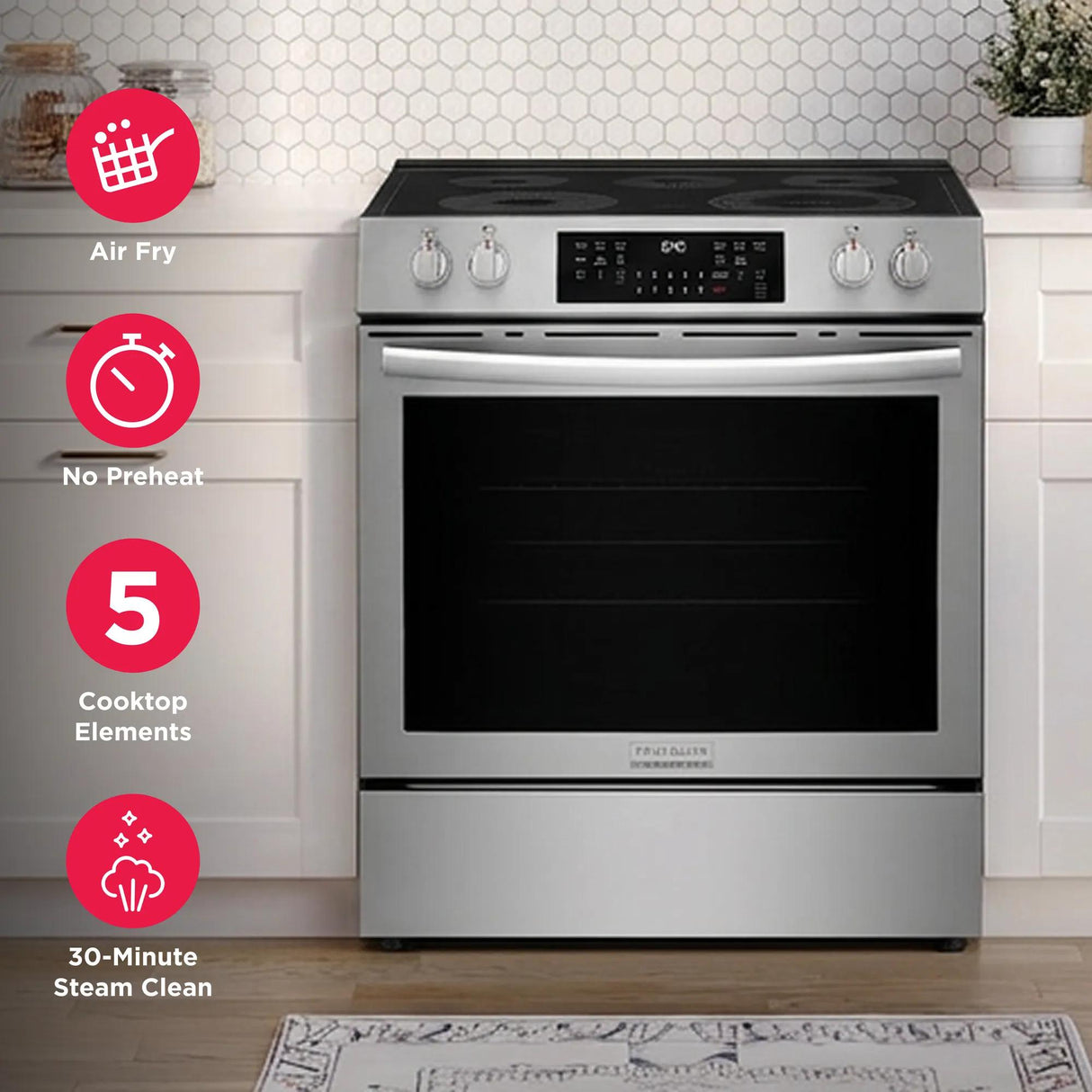 Frigidaire Gallery 30" Front Control Freestanding Electric Range with Total Convection &amp; Air Fry, 5.3 Cu. Ft., Smudge-Proof Stainless Steel - GCFE3059BF