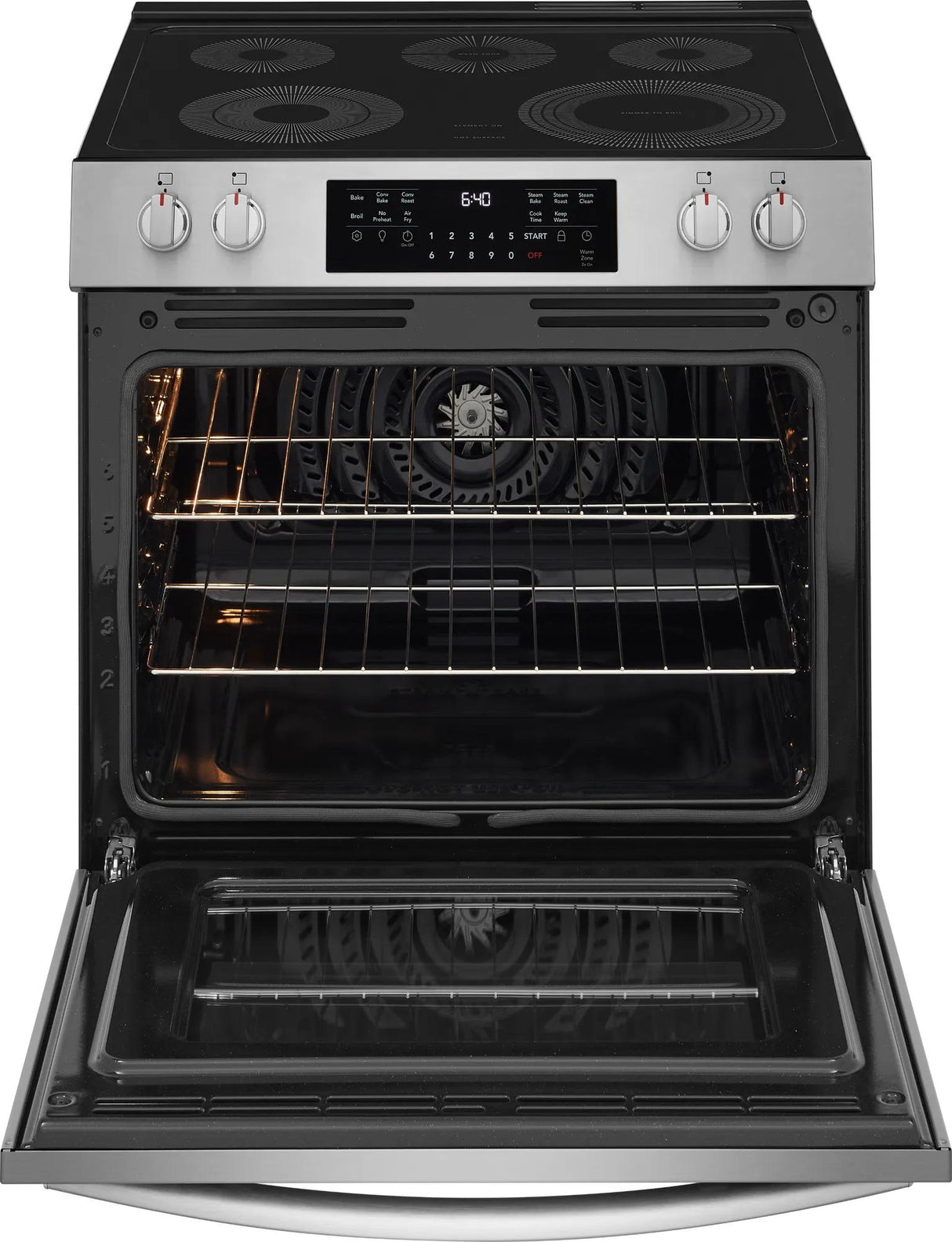 Frigidaire Gallery 30" Front Control Freestanding Electric Range with Total Convection &amp; Air Fry, 5.3 Cu. Ft., Smudge-Proof Stainless Steel - GCFE3059BF