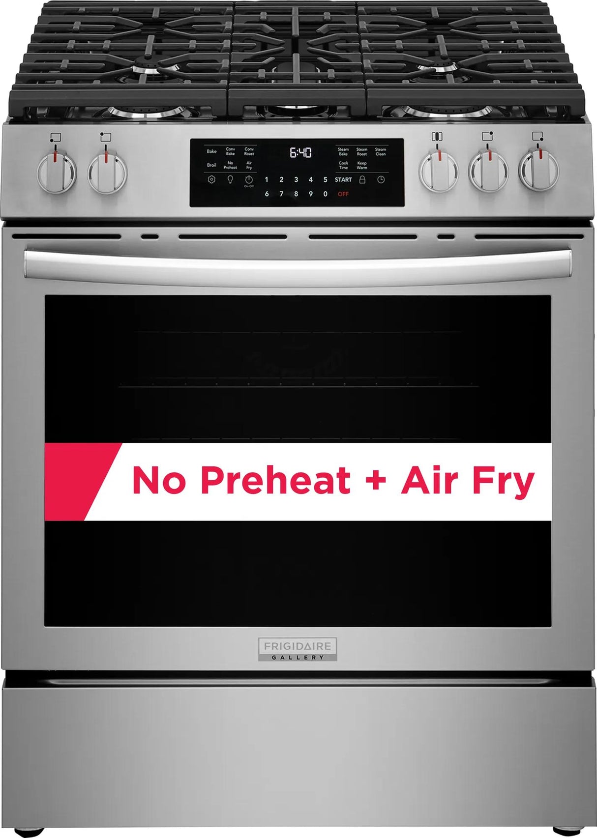 Frigidaire Gallery 30" Front Control Freestanding Gas Range with Total Convection &amp; Air Fry, 5.1 Cu. Ft., Smudge-Proof Stainless Steel - GCFG3059BF