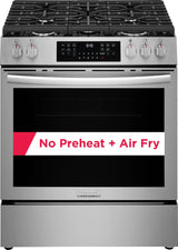 Frigidaire Gallery 30" Front Control Freestanding Gas Range with Total Convection &amp; Air Fry, 5.1 Cu. Ft., Smudge-Proof Stainless Steel - GCFG3059BF