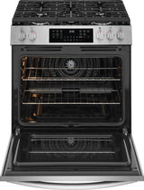 Frigidaire Gallery 30" Front Control Freestanding Gas Range with Total Convection &amp; Air Fry, 5.1 Cu. Ft., Smudge-Proof Stainless Steel - GCFG3059BF