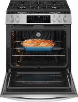 Frigidaire Gallery 30" Front Control Freestanding Gas Range with Total Convection &amp; Air Fry, 5.1 Cu. Ft., Smudge-Proof Stainless Steel - GCFG3059BF