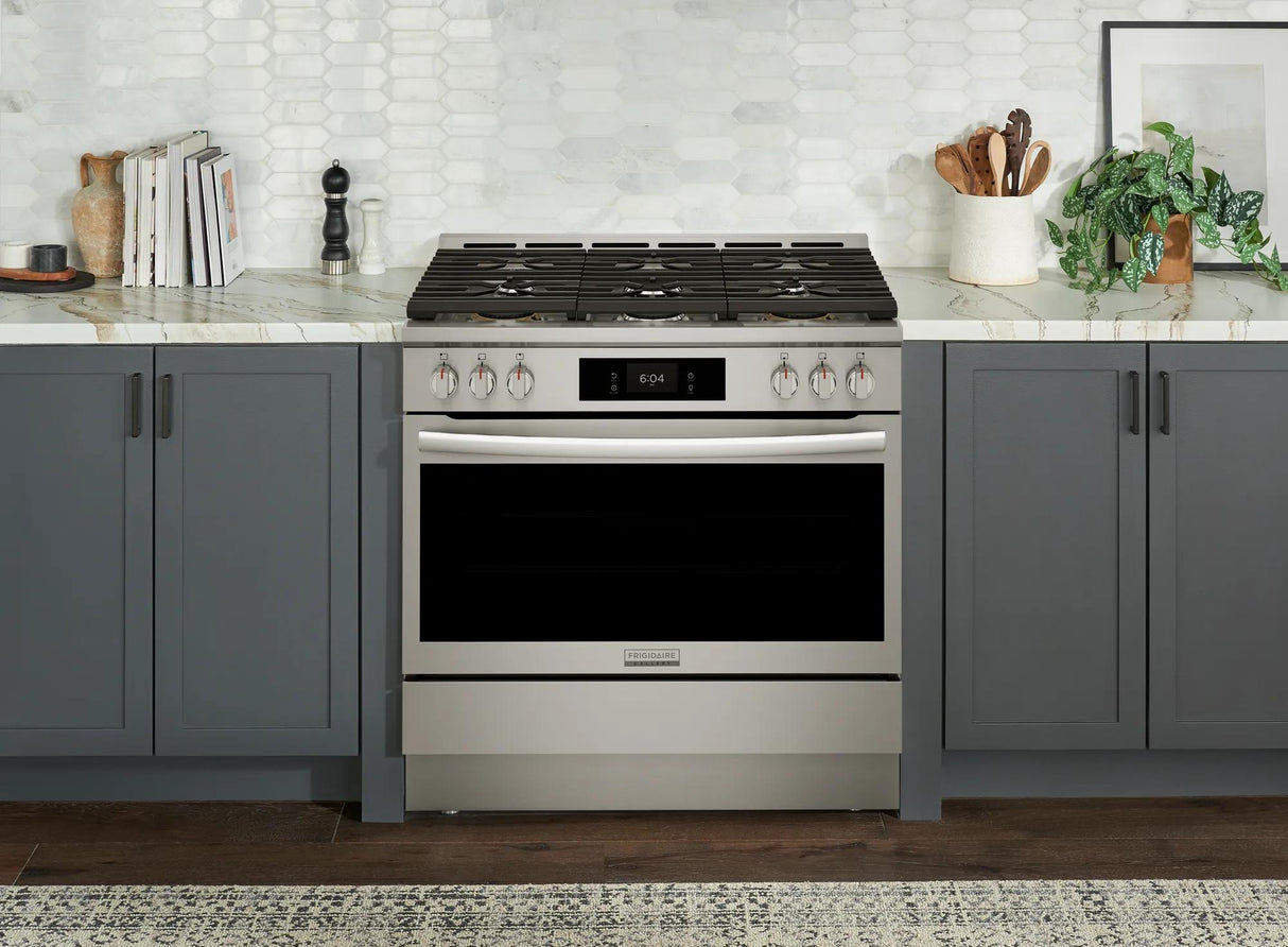 Frigidaire Gallery 36" Freestanding Gas Range with Total Convection &amp; Air Fry, 6 Burners, 4.6 Cu. Ft., Smudge-Proof Stainless Steel - GCFG3661AF