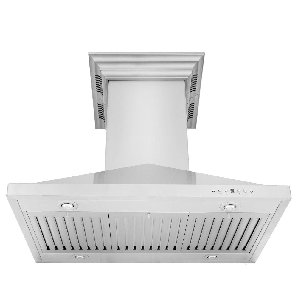 ZLINE 36 in. CrownSound™ Ducted Vent Island Mount Range Hood in Stainless Steel with Built-in Bluetooth Speakers (GL1iCRN-BT-36) - (GL1ICRNBT36) -
