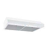 Broan GLA1303WW range hood in white, angled product view